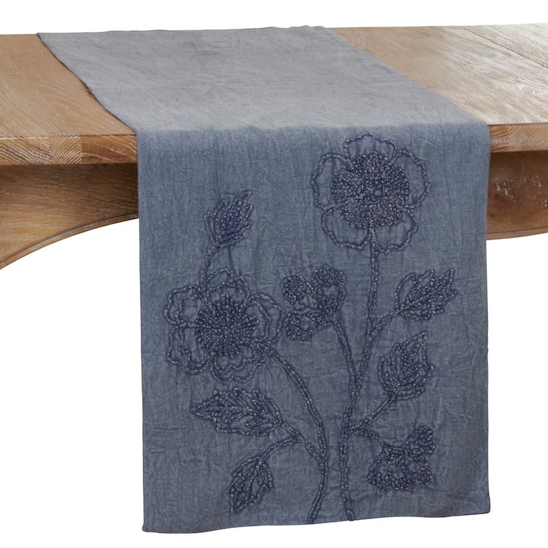 Stone Washed Table Runner With Floral Design