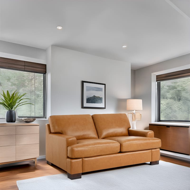 Premium Genuine Leather Loveseat with Deep Plush Seating and Goose Feather Cushions for Ultimate Comfort