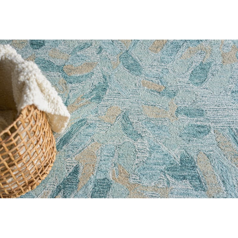 Botanica Turquoise/Ivory/Multi New Zealand Wool hand-tufted Area Rug