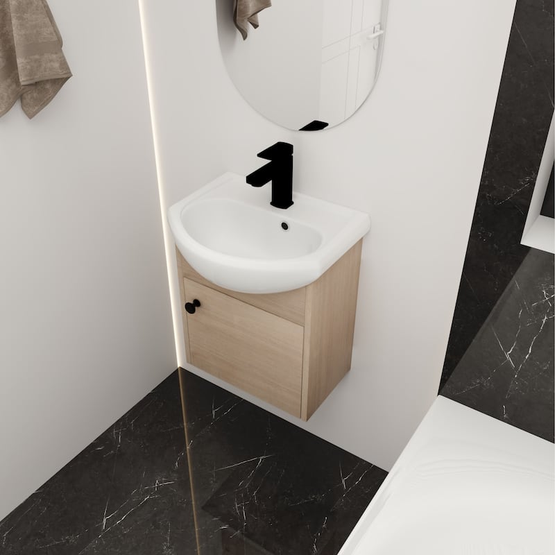 Wall Mounted 18'' Single Bathroom Vanity Sink Combo with Soft Close Door for Small Bathroom