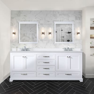 Dukes 80 in. W x 22 in. D White Double Bath Vanity, White Quartz Top, Faucet Set, and 30 in. Mirrors