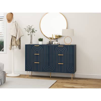Modern 6 Drawer Dresser, Modern Dresser with Metal Handles