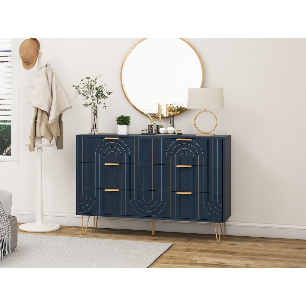 Modern 6 Drawer Dresser, Modern Dresser with Metal Handles
