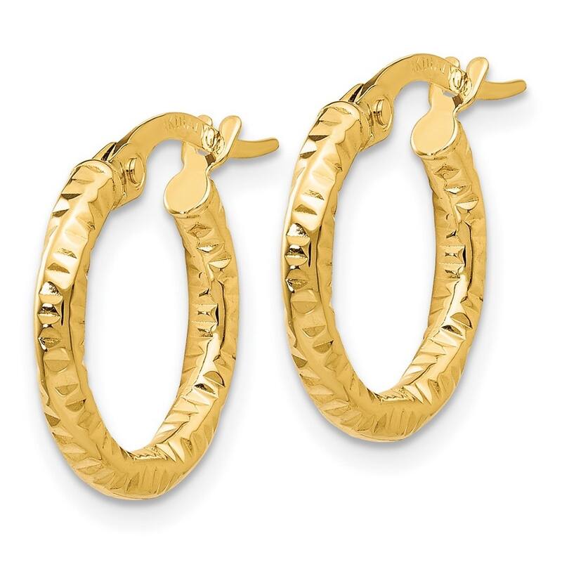 Curata 14k Yellow Gold Textured Swirl 15x2mm Hoop Earrings
