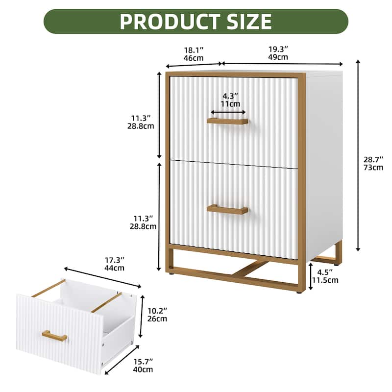 Moasis 2 Drawer File Cabinet with Gold Metal Handle