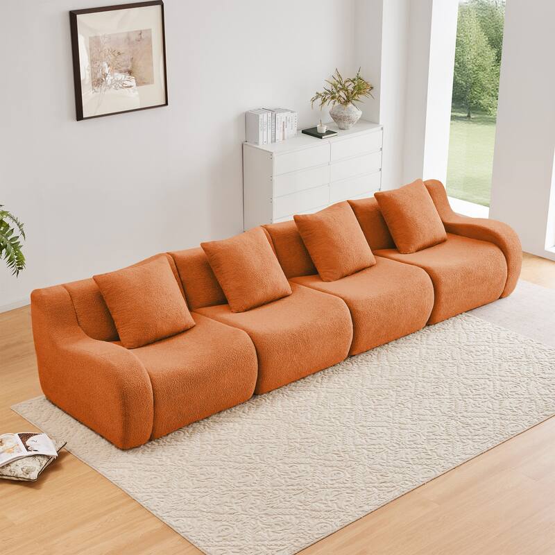 Anmytek Modern Plush 4-Seat Boneless Sofa - High-Quality Teddy Fabric, 32D High Density Sponge, No Assembly