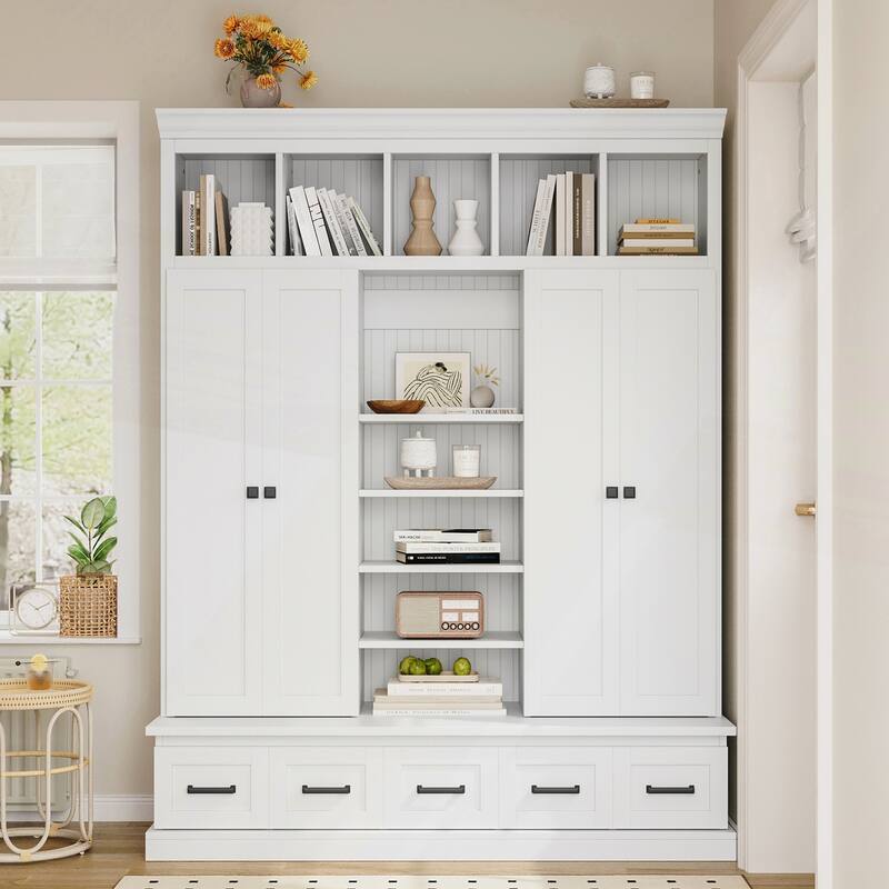 78.7IN H Hall Tree with Bench and 5 Storage Cubbies