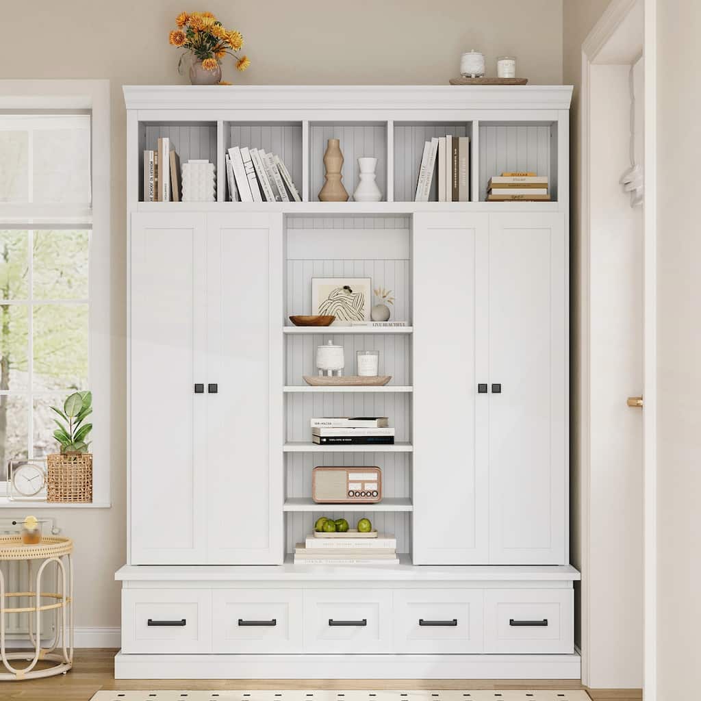 78.7IN H Hall Tree with Bench and 5 Storage Cubbies