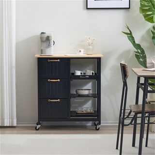 Black Three Drawers Three Layers Dining Car With Wood Table Top - Bed ...
