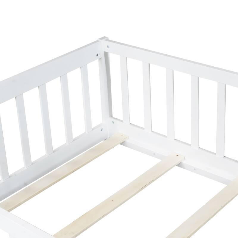 Twin Size Floor Bed with Fence and Door