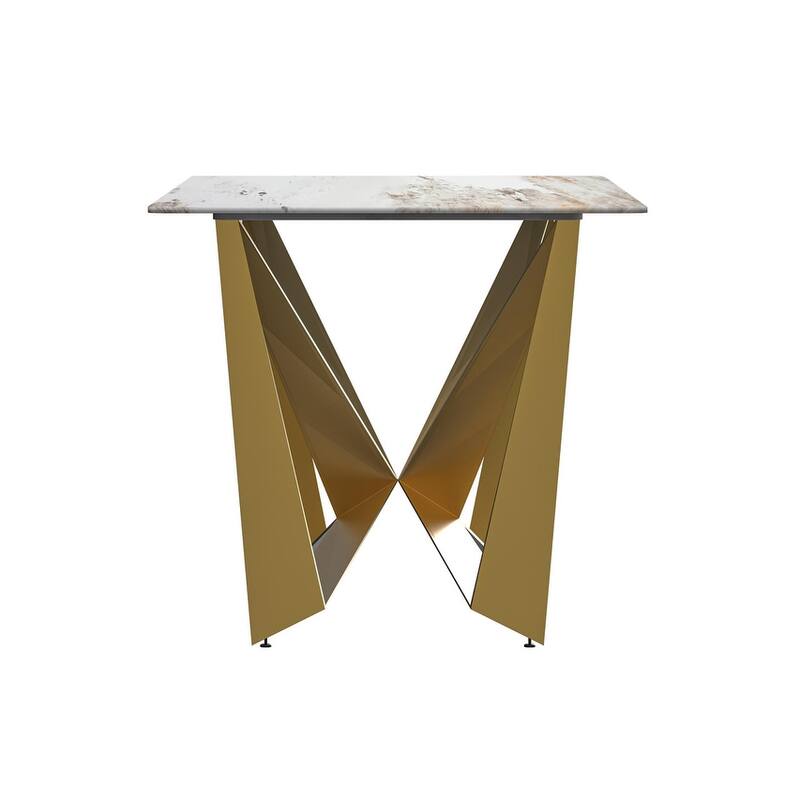 Nuvor Rectangular Sintered Stone or Glass Tabletop Dining Table with Powder-Coated Gold Steel Base for Kitchens & Dining Rooms