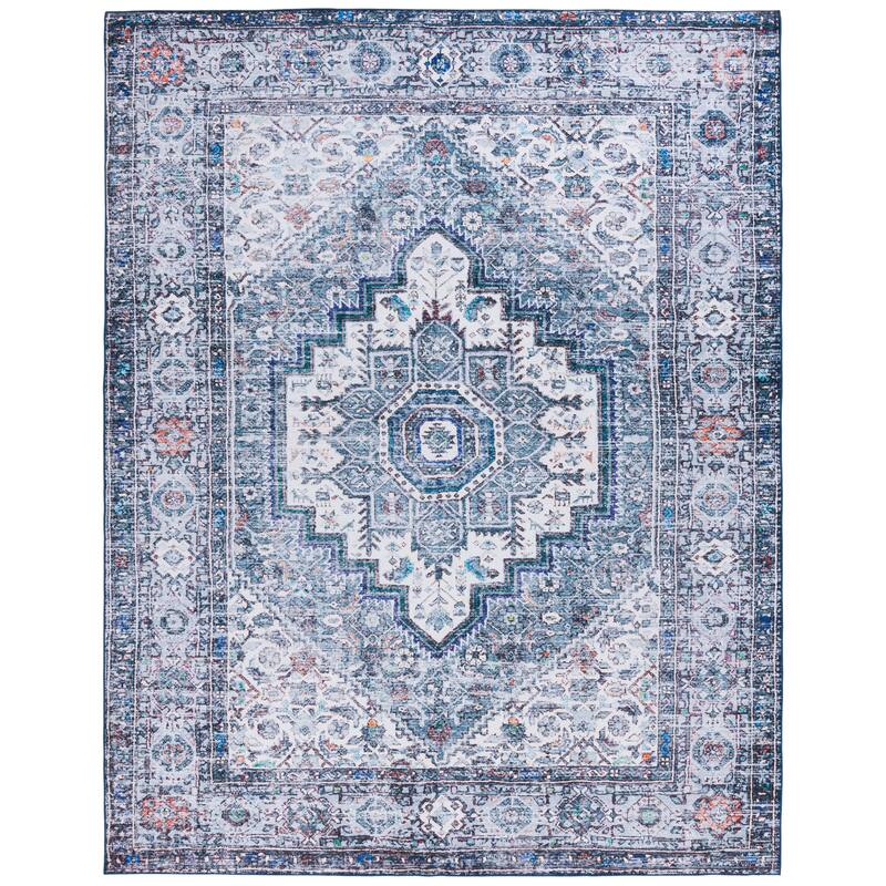 SAFAVIEH Tucson Machine Washable Slip Resistant Hildetraud Oriental Medallion - 8' x 10' - Beige/Green - Rectangle