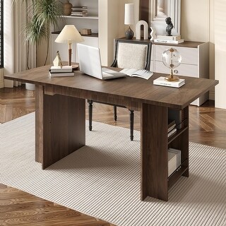 63 Inch Farmhouse Dining Table with 4 Storage Shelves, Seats 4-6 - Bed ...