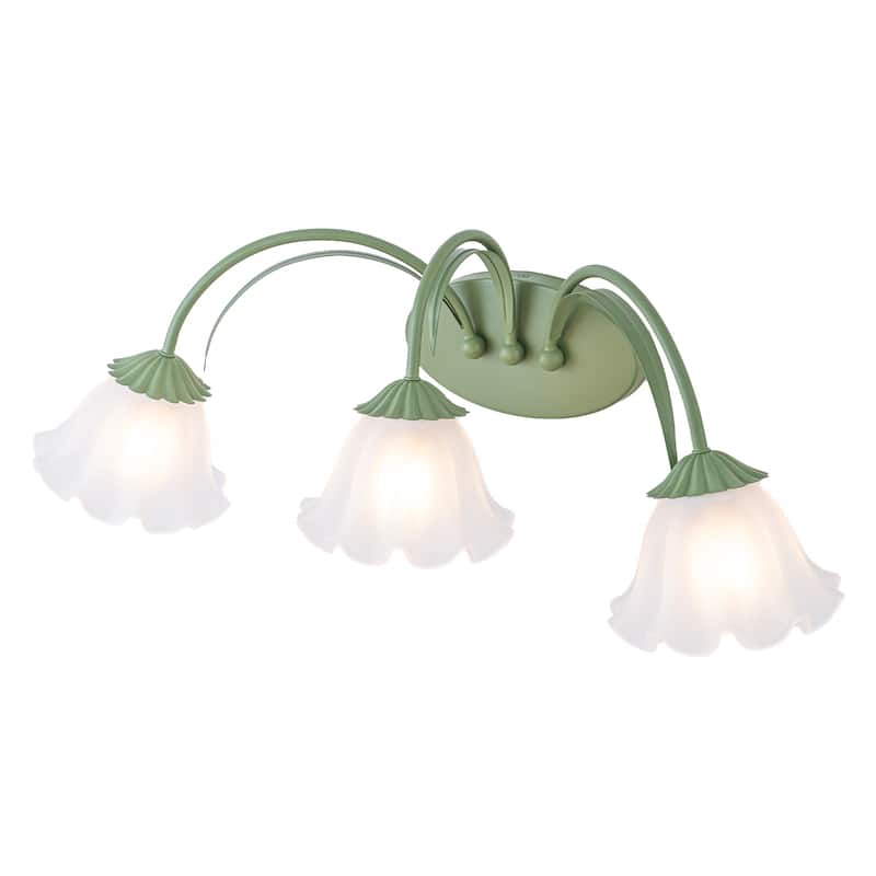 Green Metal Flower Frosted Glass Wall Sconce for Bathroom Vanity