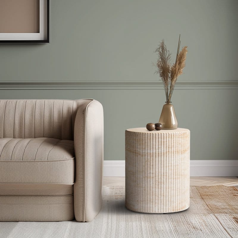 Studio London Maru Travertine Effect Side Table for Indoor and Outdoor - 18.1'' H X 11'' W X 15.8'' D