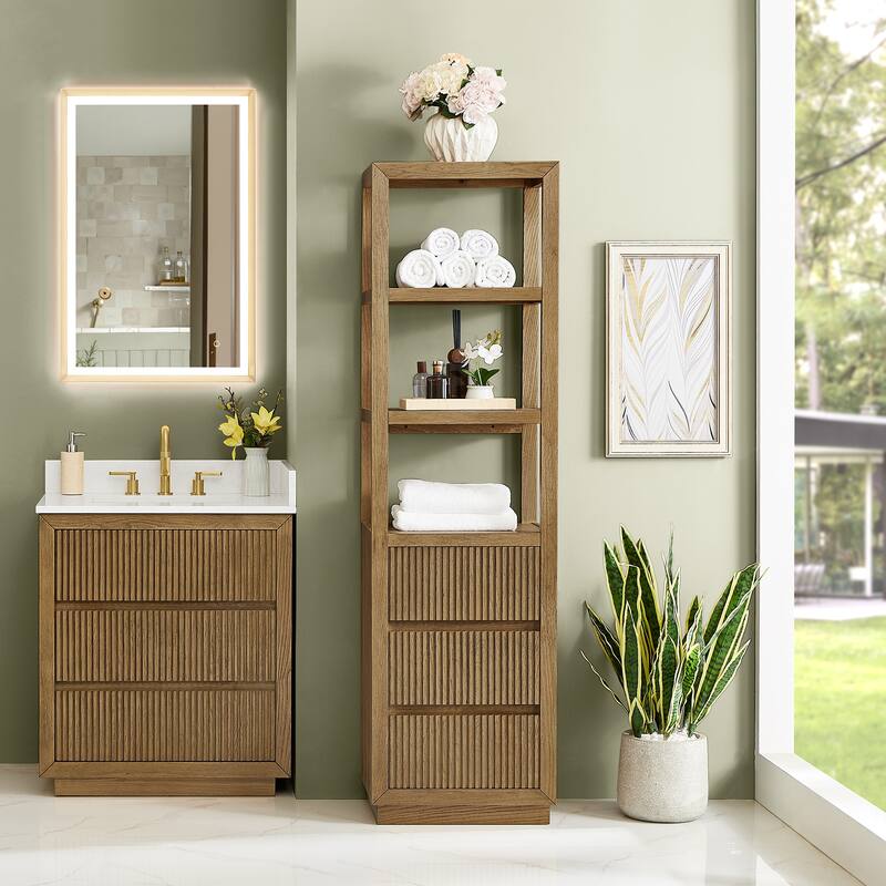 Navan 20" Freestanding Linen Cabinet in Weathered Brown - 20"x72"