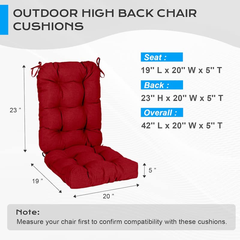 Aoodor Outdoor 42"x 20" x5" Tufted Back Cushions Patio Replacement Chair Cushion, Set of 2