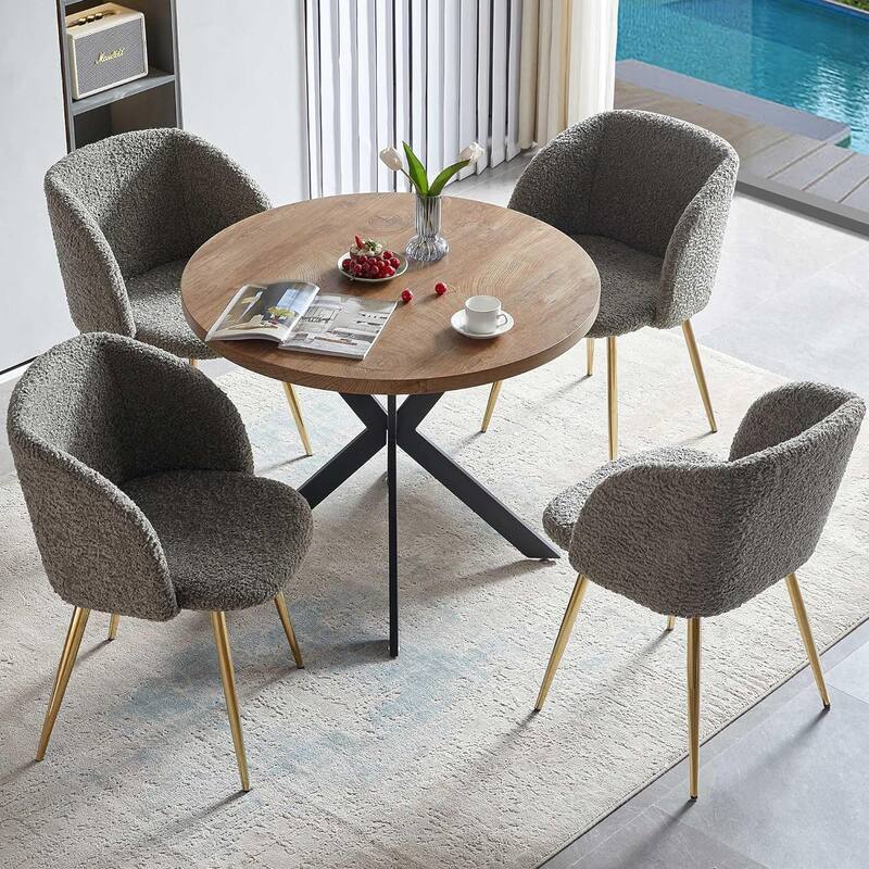Howtai Cozy Accent Armchair, Fluffy Sherpa Dining Chair Set of 2