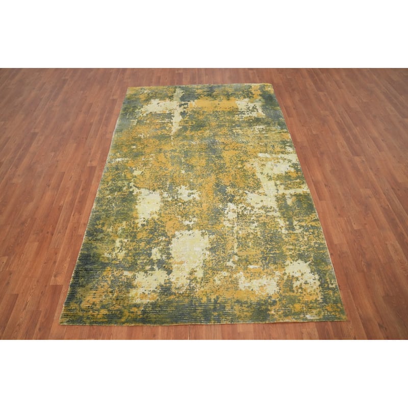 Hand Knotted Oriental Viscose Silk Carpet Modern All-Over Multi-Colored Abstract Area Rug - 8' 0'' X 5' 1''