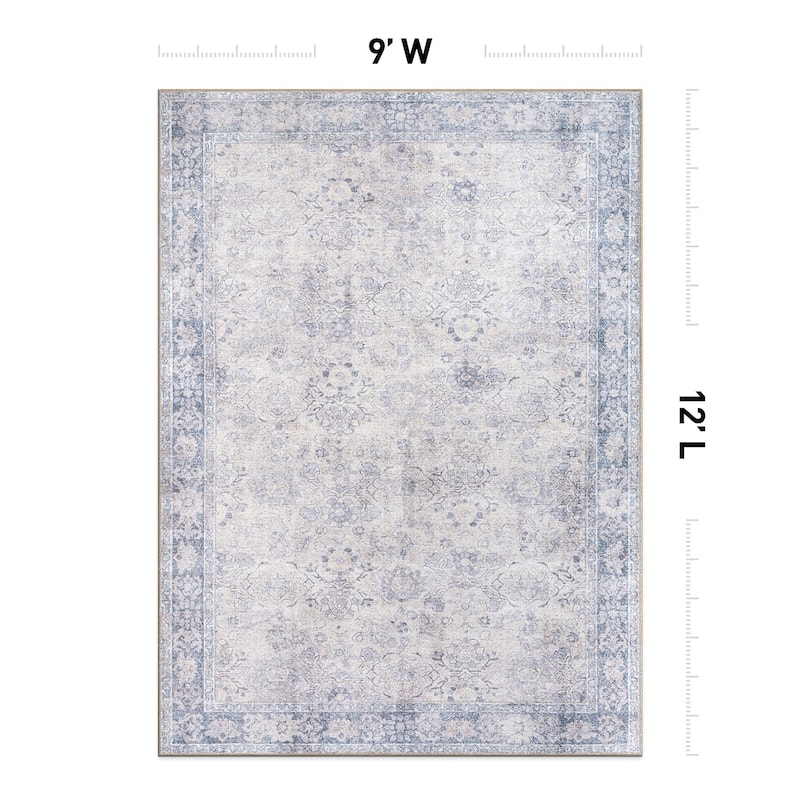 World Rug Gallery Transitional Bordered Vintage Machine Washable Non Slip Area Rug