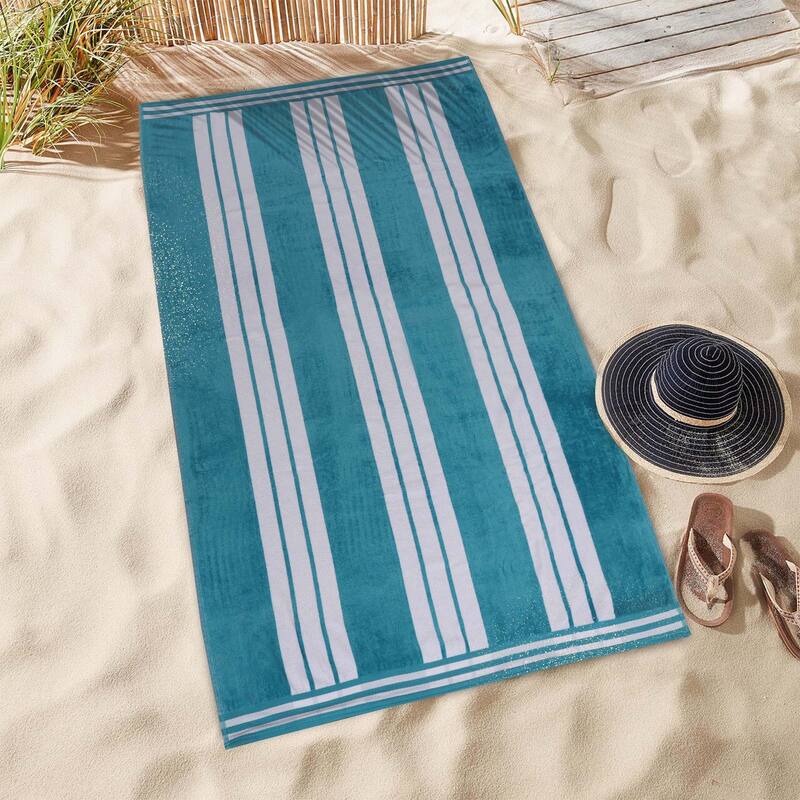 Superior Striped Large Oversized Cotton Beach Towel - Set of 2