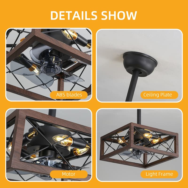 18inch Caged Ceiling Fan with Lights, Remote Control or APP(Bulbs included)