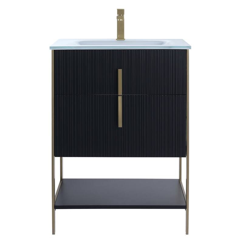 Fine Fixtures Serenity Modern Bathroom Vanity with White Glass Top