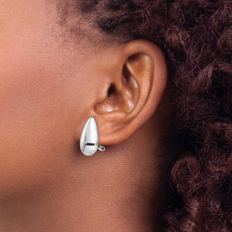 Curata 14k White Gold Hollow Polished 20x10mm Tear Drop Omega Back Earrings