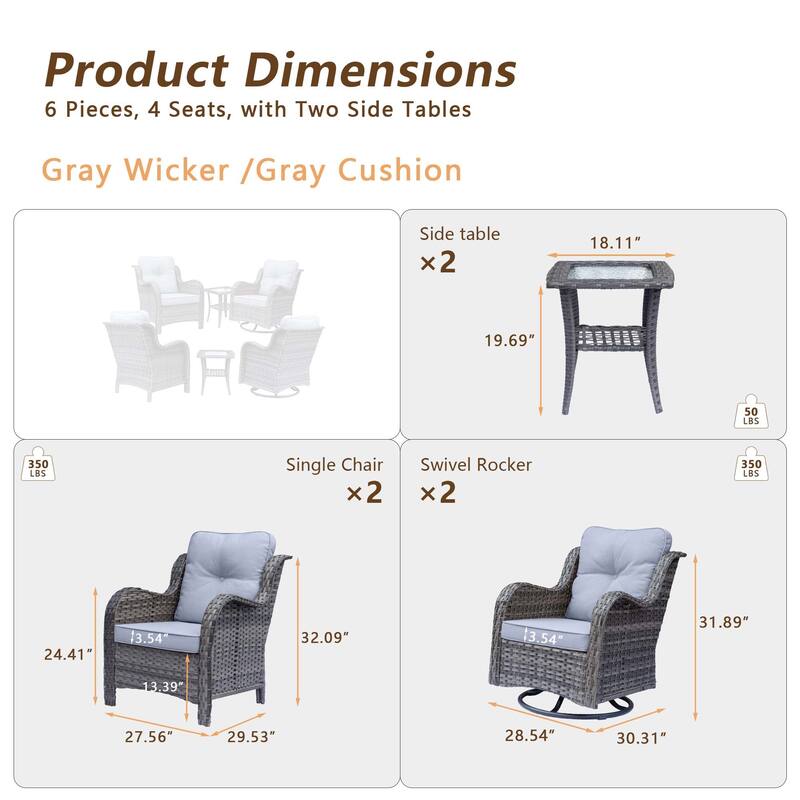 Outdoor Patio Furniture-Gray Wicker Outdoor Swivel Rocker Chairs Set