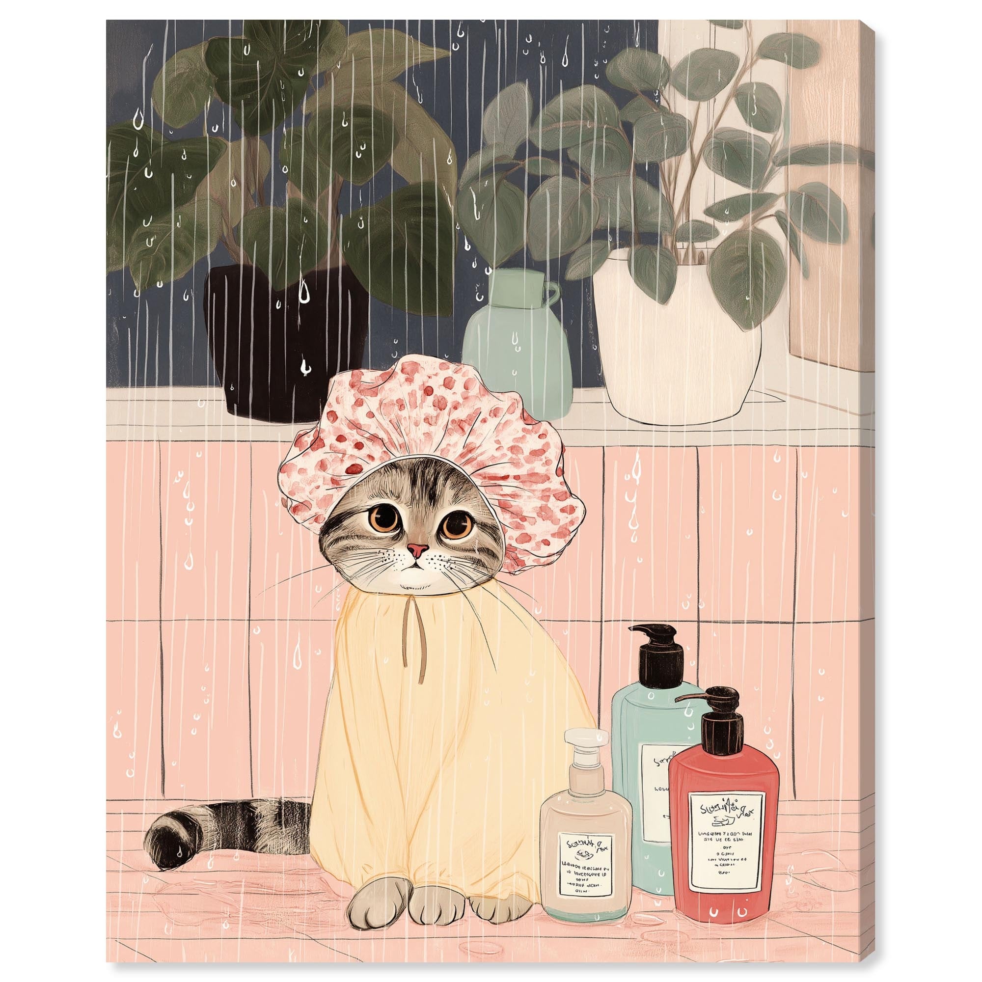 Shower Cat Pets Art Canvas Print by Art Remedy