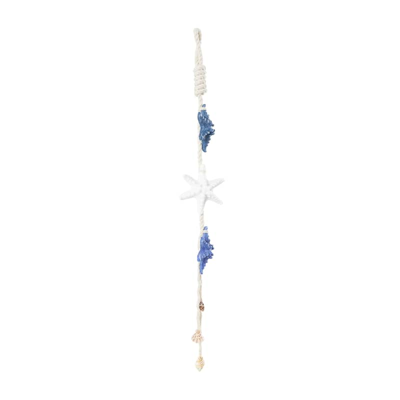 Resin Starfish Handmade Layered Home Wall Decor with White Hanging Rope and Seashell Accents - Cream - Roche River Decor