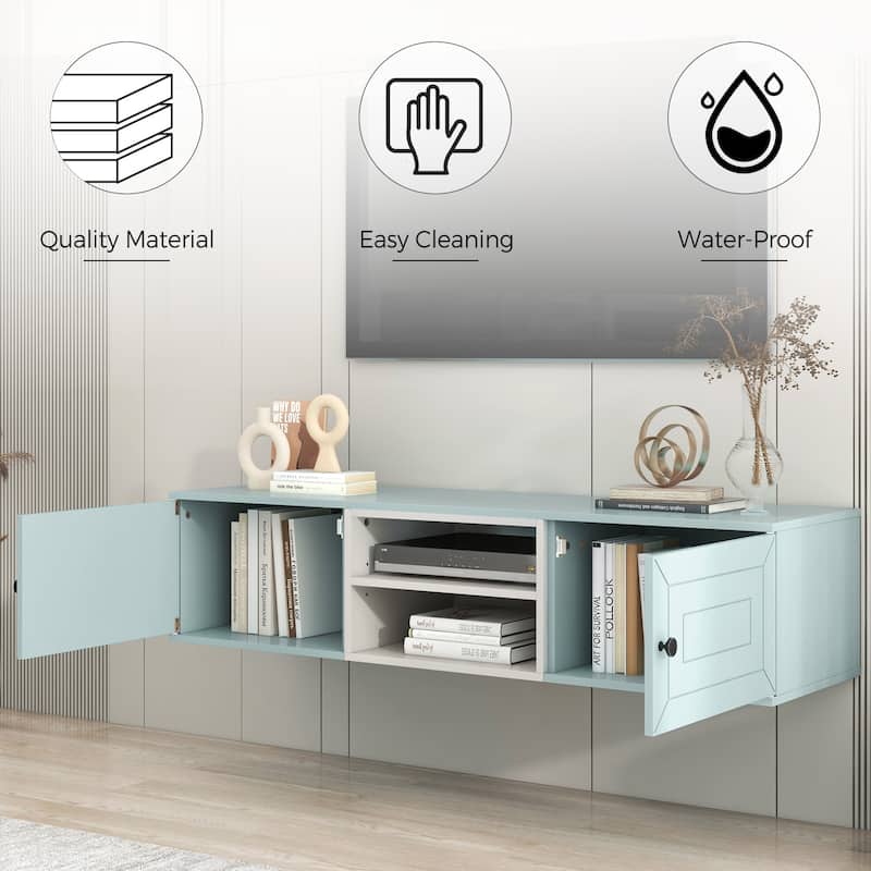 Floating TV Stand Wall Mounted TV Shelf with Large Storage, Media ...