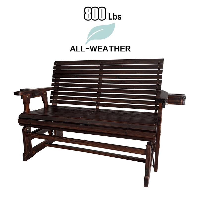 Patio Glider with Cup Holders, High Roll Back and Deep Contoured Seat, Heavy Duty 800 LB