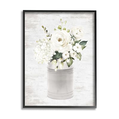 Stupell White Floral Bouquet Country Antique Milk Tin Framed Wall Art