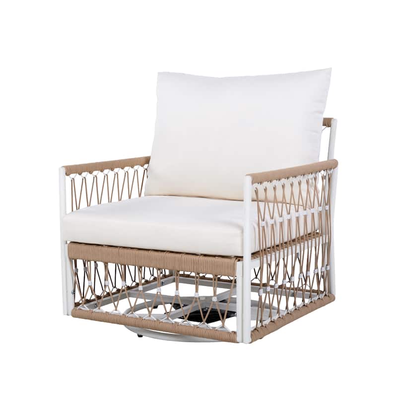 Roomfitters 3-Piece Outdoor Conversation Set with 2 Lounge Chairs and Glass Side Table, Handwoven Rope Patio Furniture