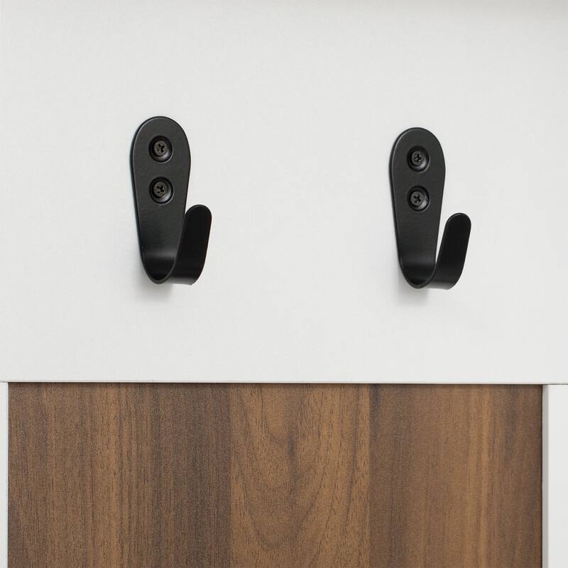 5-in-1 Entryway Bench with Coat Rack, 7 Sturdy Hooks, Adjustable Shelves, Drawers, and Metal Handles