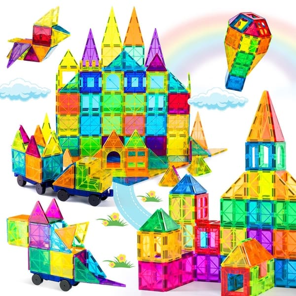 120Pcs Magnet Tiles Magnetic 3D Building Blocks Set Educational ...