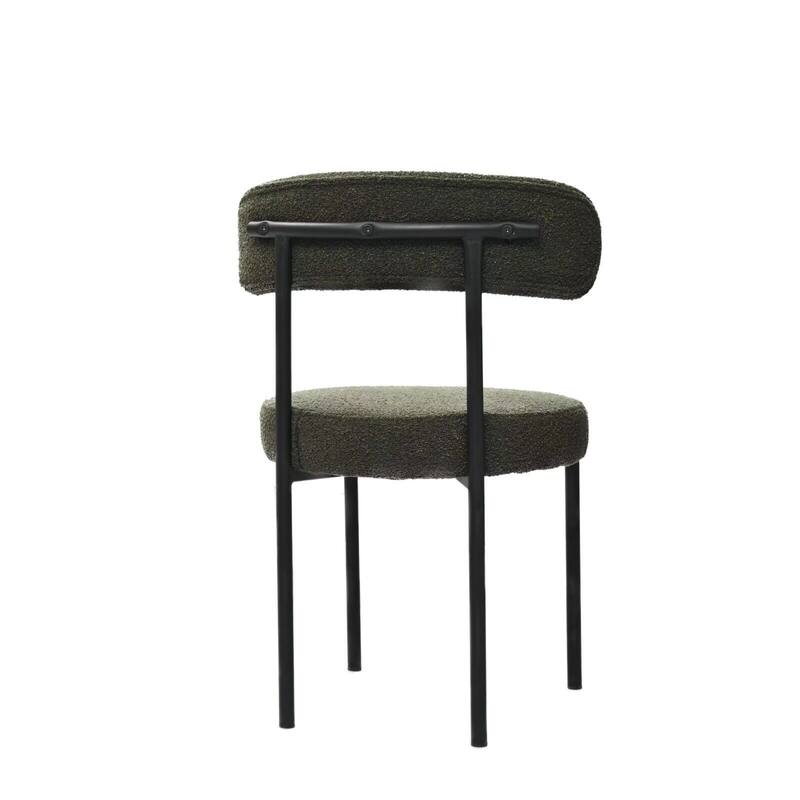 Dining Chairs, Green Curved Backrest Chairs Set of 2, Round Upholstered Kitchen Chairs with Black Metal Spray-painted Legs