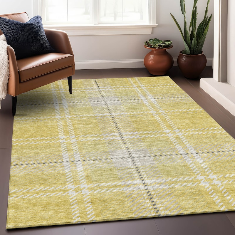 Premium Washable Super Soft Plaid Mayfield Rug - Yellow - 3' x 5'