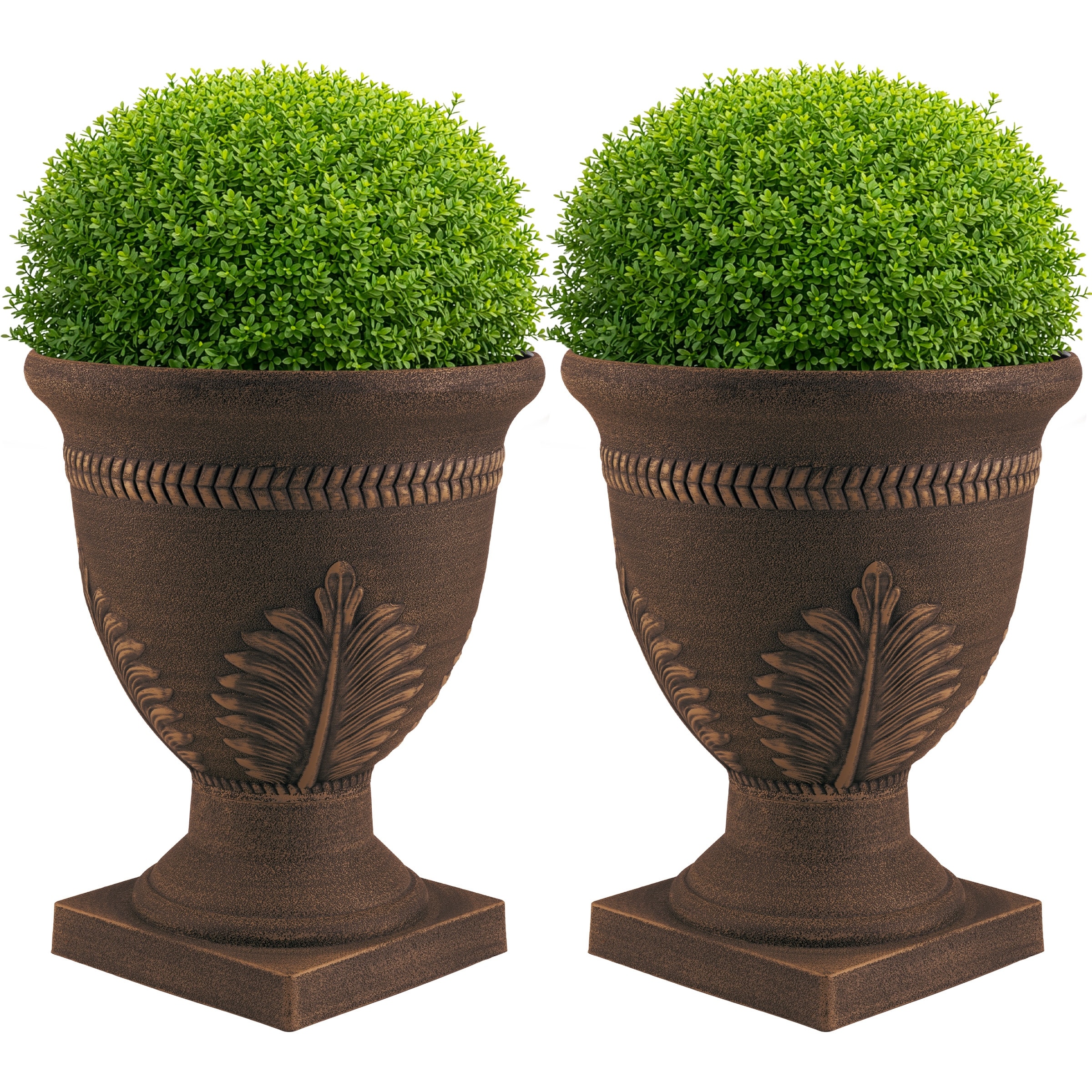 2-Pack Outdoor Planter 15.25x18.8-Inch Urn Planters Plastic Plant Pots for Front Porch Decor with Drainage