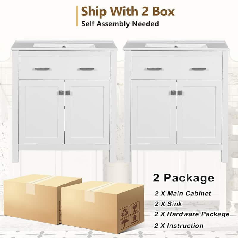 GDFStudio - Bambi Wood & Ceramic Double Bathroom Vanity Set with Sinks, Soft-Close Doors & Flip Drawer