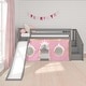 preview thumbnail 5 of 20, Twin Over Twin Low Bunk Bed with Stairs, Slide, & Princess Curtain