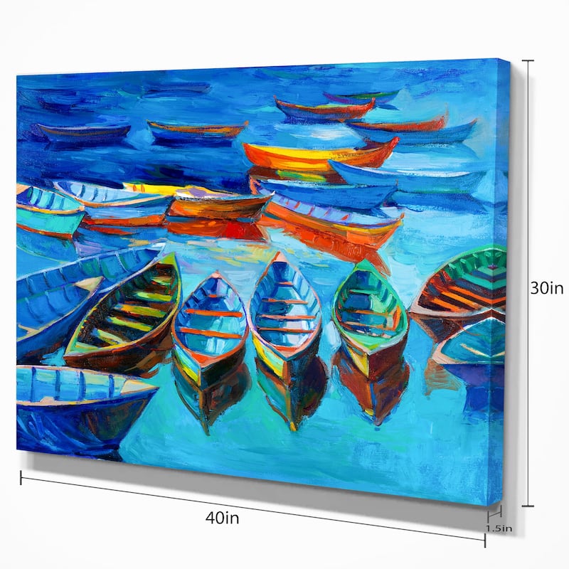 Designart "Boats in Blue Sea" Seascape Canvas Print - multi