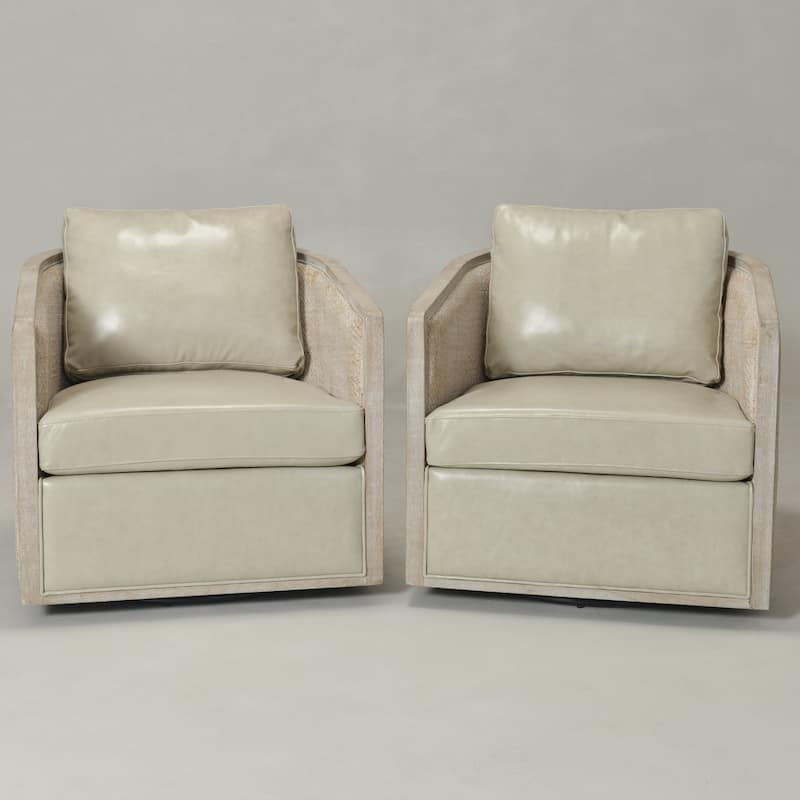 KINWELL 31"W Oak Frame Upholstered Swivel Barrel Armchair