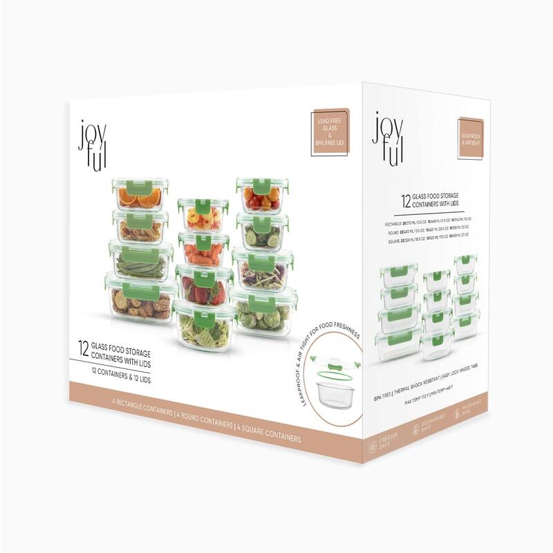 24pc Borosilicate Glass Storage Containers with Lids. 12 Airtight, Freezer Safe Food Storage Containers