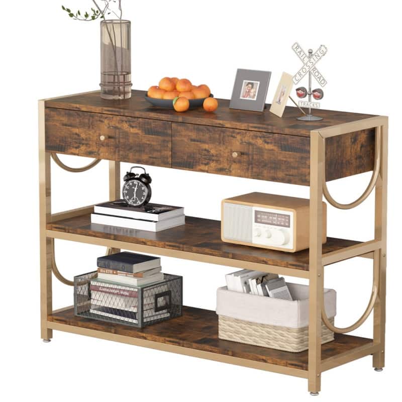 Entryway Console Table with 2 Drawers and Storage Shelves, Sofa Table