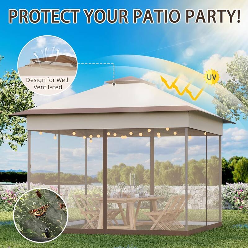 Bezseller 11' x 11' Pop -up Gazebo Tent with Mosquito Netting, Outoor Canopy Tent for Patio Garden Backyard Party