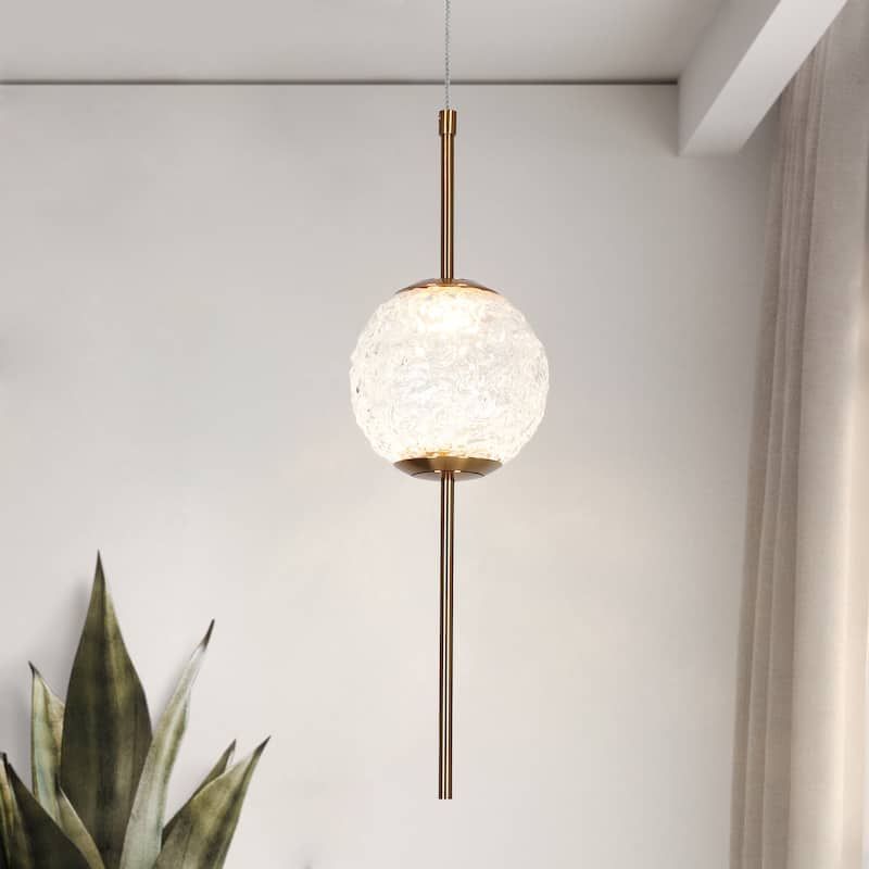 Modern Glam LED 1-Light Gold Pendant Light for Kitchen Island Dining Room - D4.5" x H75.5" Max