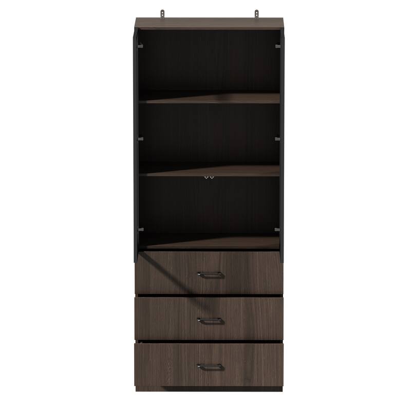 LED-Lit Wood Grain Cabinet - Configurable Storage for Home or Office