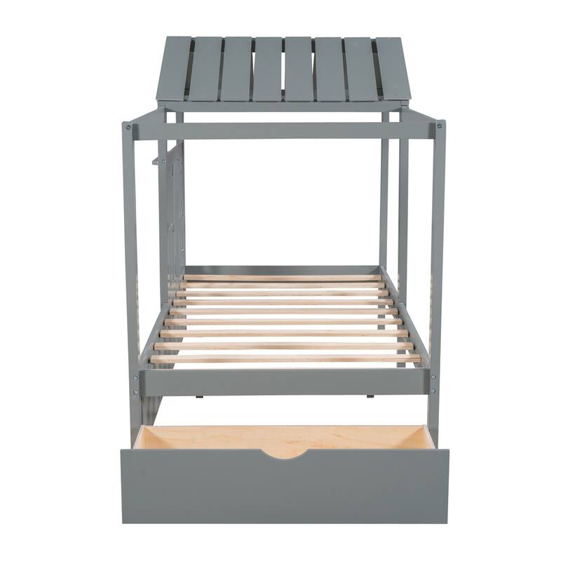 Merax House Bed with Roof, Window and Drawer